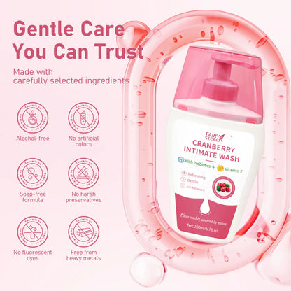 FairySecret®Cranberry Feminine Wash with Probiotic Complex & Vitamin E – Gentle Daily Cleanser for Fresh Balance
