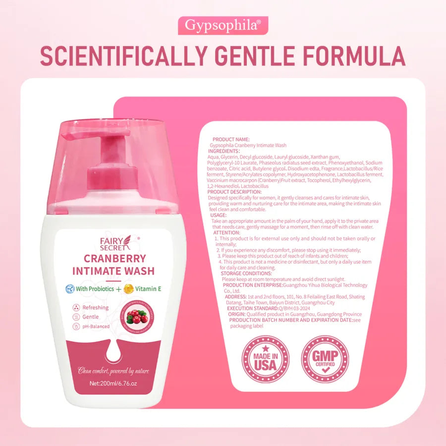 FairySecret®Cranberry Feminine Wash with Probiotic Complex & Vitamin E – Gentle Daily Cleanser for Fresh Balance