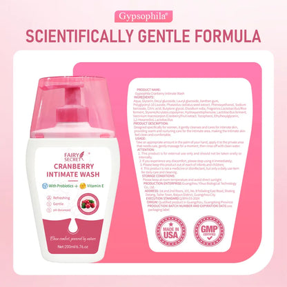 FairySecret®Cranberry Feminine Wash with Probiotic Complex & Vitamin E – Gentle Daily Cleanser for Fresh Balance