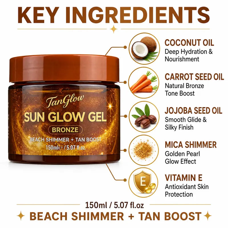 TanGlow Sun Glow Tanning Gel, Tanning Accelerator& Golden Shimmer for Outdoor Sun Tanning