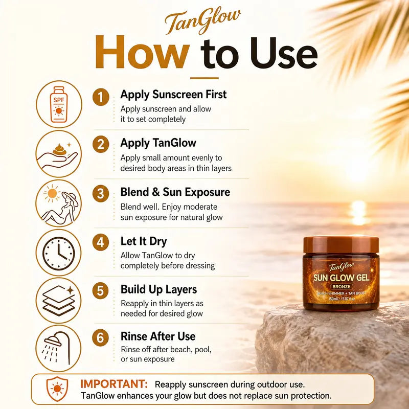 TanGlow Sun Glow Tanning Gel, Tanning Accelerator& Golden Shimmer for Outdoor Sun Tanning